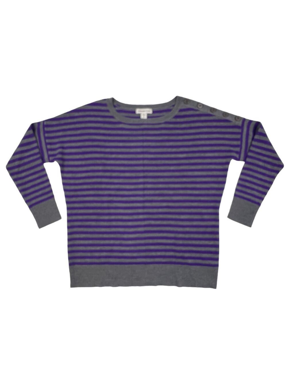 Coldwater Creek Sweater Womens Small Merino Wool Purple Gray Striped Long Sleeve